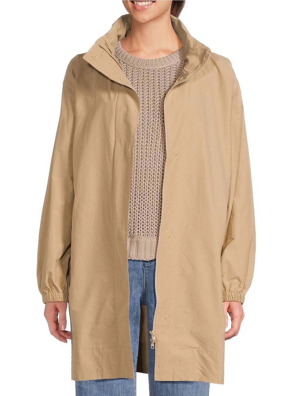 Eileen Fisher Organic Cotton Blend Hidden Hood Coat XL Minimalist Utility Jacket
